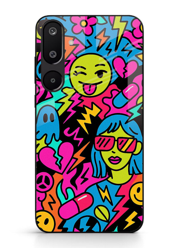 Neon Faces Pattern neon abstract artwork Samsung M16 5G glass back cover