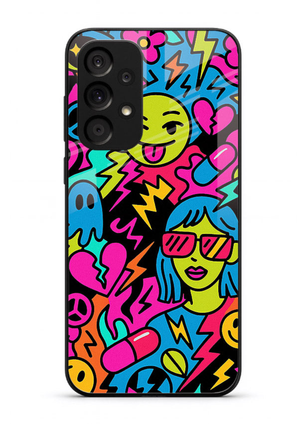 Neon Faces Pattern neon abstract artwork Samsung A53 5G glass back cover