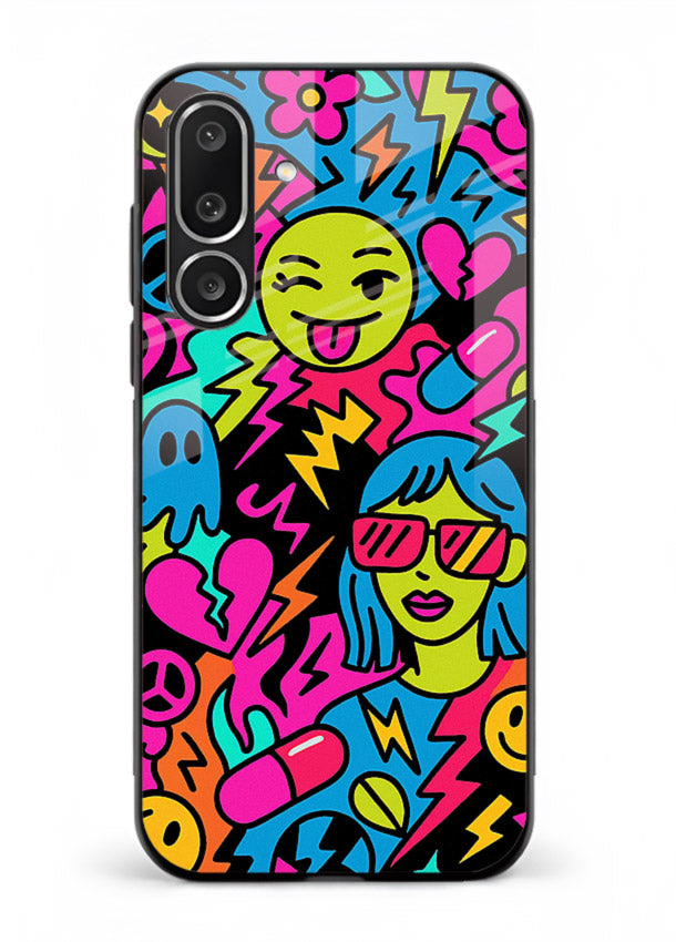 Neon Faces Pattern neon abstract artwork Samsung M36 5G glass back cover