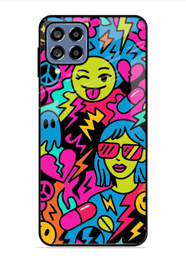 Neon Faces Pattern neon abstract artwork Samsung M53 5G glass back cover