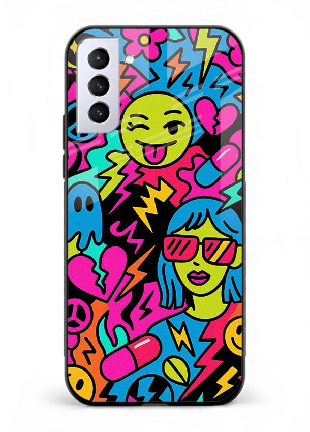 Neon Faces Pattern neon abstract artwork Samsung S21 FE glass back cover