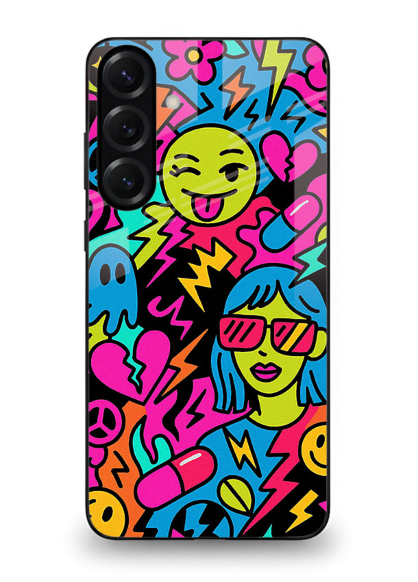 Neon Faces Pattern neon abstract artwork Samsung A55 5G glass back cover