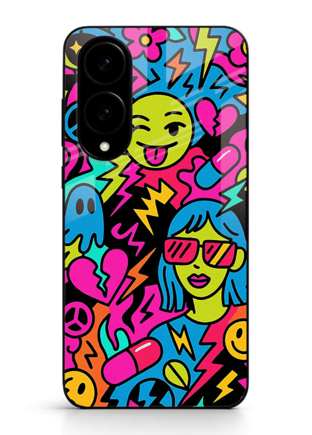 Neon Faces Pattern neon abstract artwork Samsung S25 Edge glass back cover