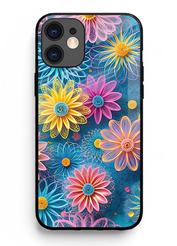 Neon Flower Burst neon floral pattern iphone 12 mini glass back cover