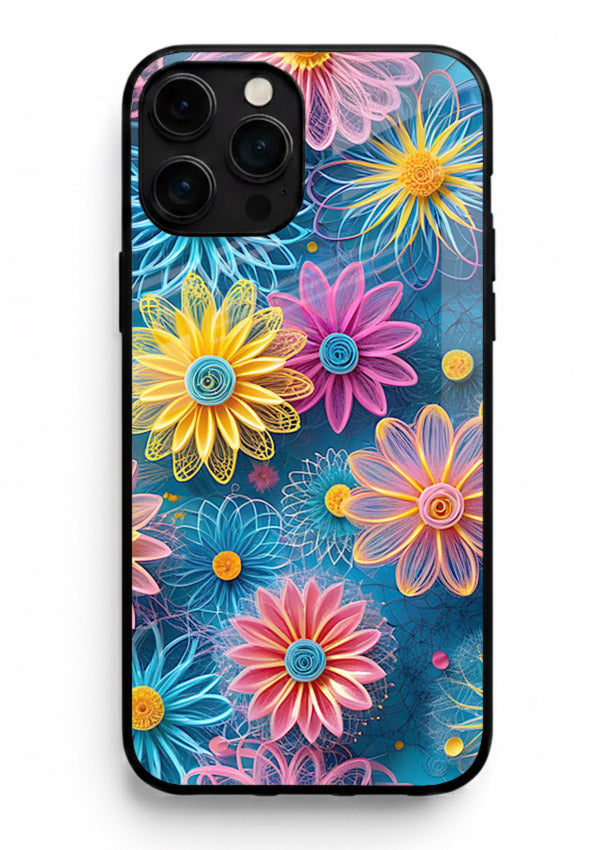 Neon Flower Burst neon floral pattern iphone 14 pro max glass back cover