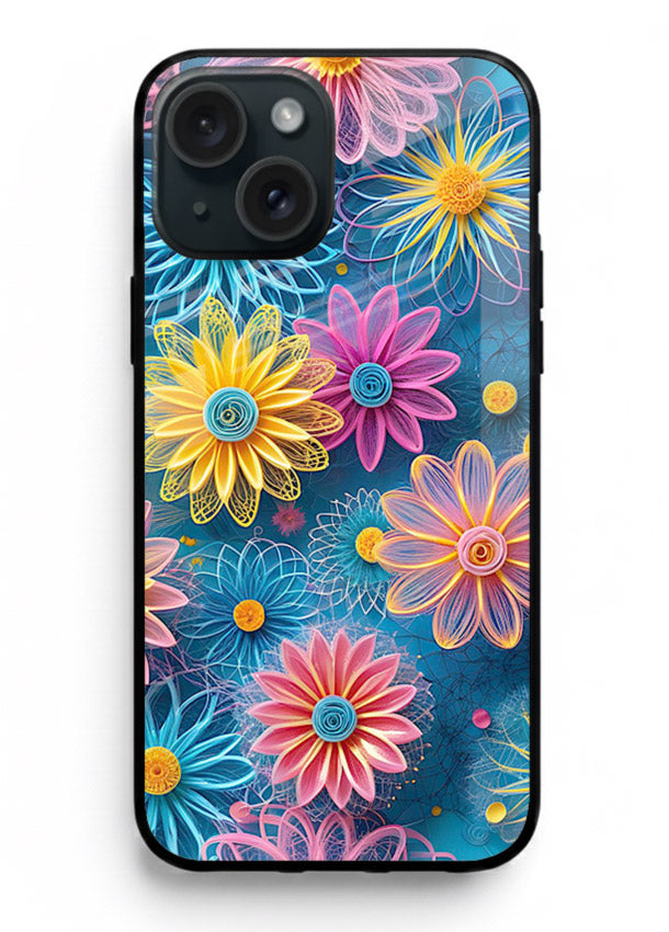 Neon Flower Burst neon floral pattern iphone 13 mini glass back cover