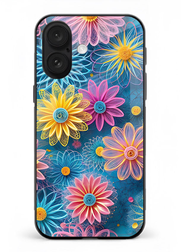 Neon Flower Burst neon floral pattern iphone 16 glass back cover
