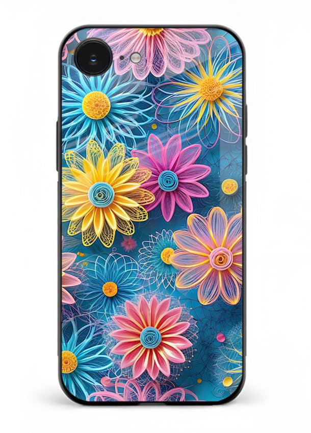 Neon Flower Burst neon floral pattern iphone 16e glass back cover