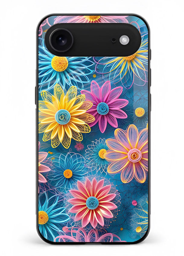 Neon Flower Burst neon floral pattern iphone 18 air glass back cover