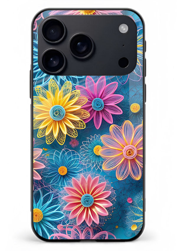Neon Flower Burst neon floral pattern iphone 17 pro max glass back cover