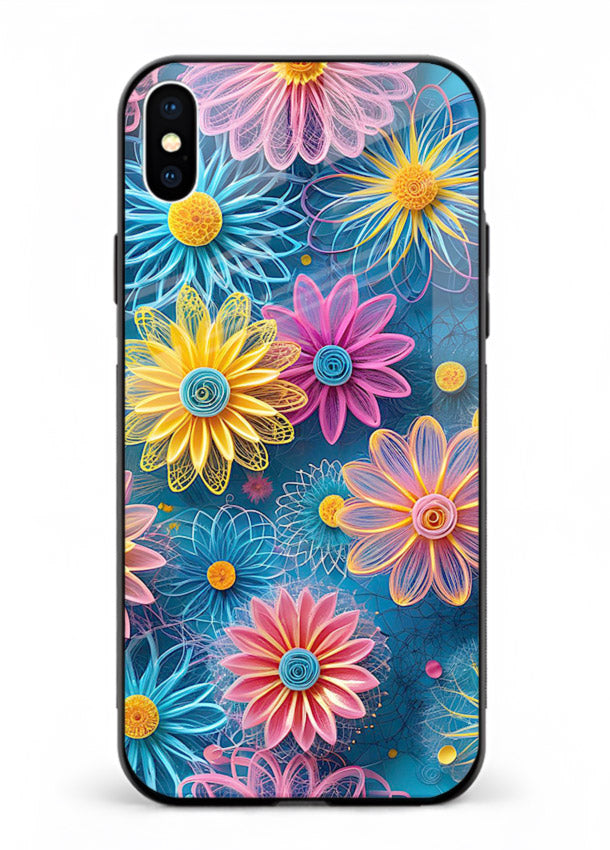 Neon Flower Burst neon floral pattern iphone xs max glass back cover