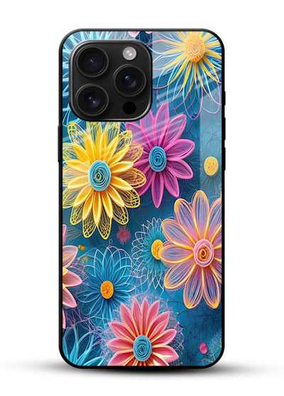 Neon Flower Burst neon floral pattern glossy vibrant premium glass back cover - Angle Front