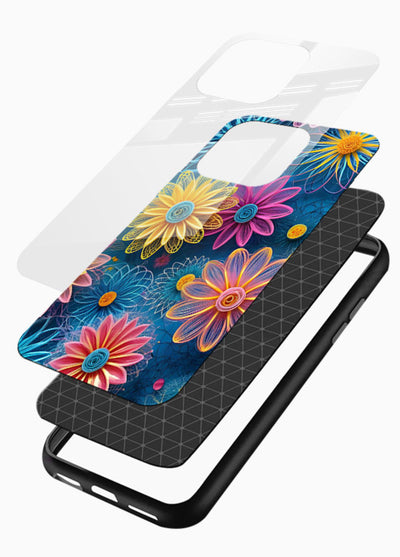 Neon Flower Burst neon floral pattern glossy vibrant premium glass back cover - Angle Layers