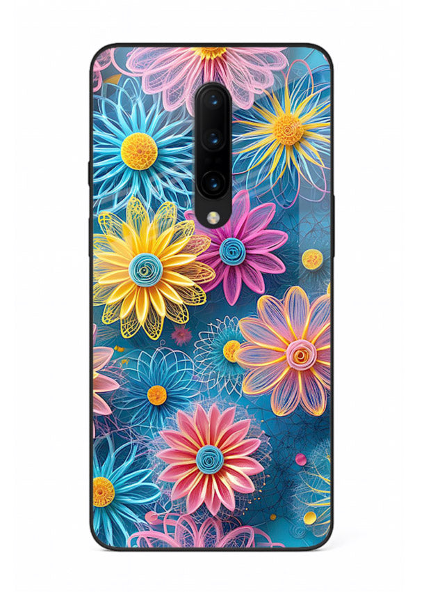 Neon Flower Burst neon floral pattern OnePlus 7T Pro glass back cover