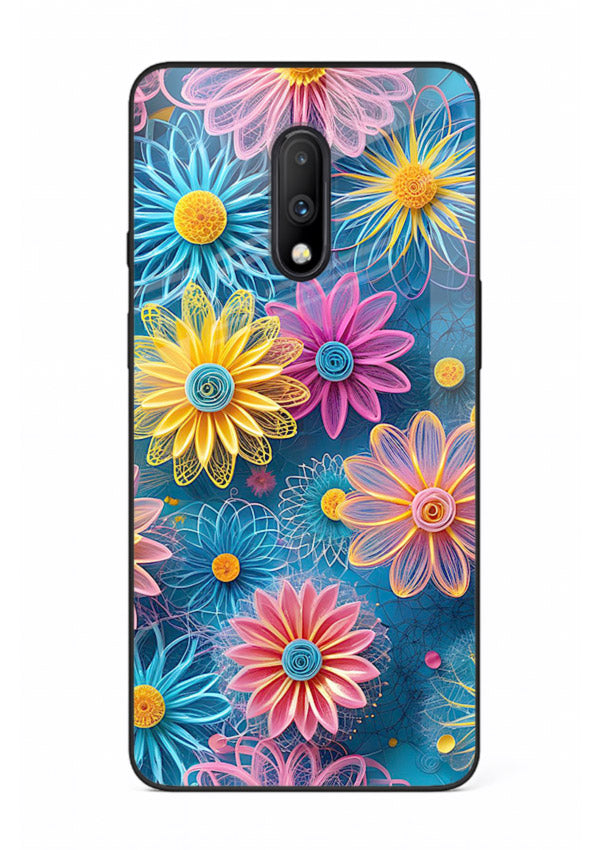 Neon Flower Burst neon floral pattern OnePlus 7 glass back cover