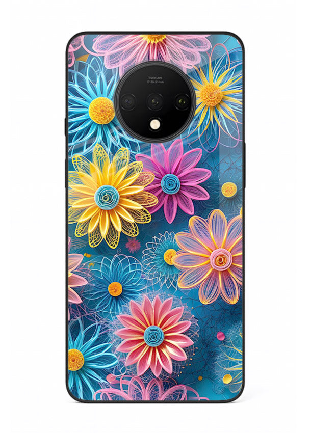 Neon Flower Burst neon floral pattern OnePlus 7T glass back cover