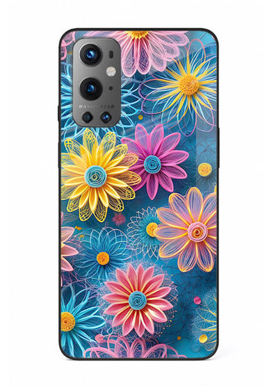 Neon Flower Burst neon floral pattern OnePlus 9 glass back cover