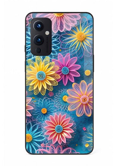 Neon Flower Burst neon floral pattern OnePlus 9 Pro glass back cover
