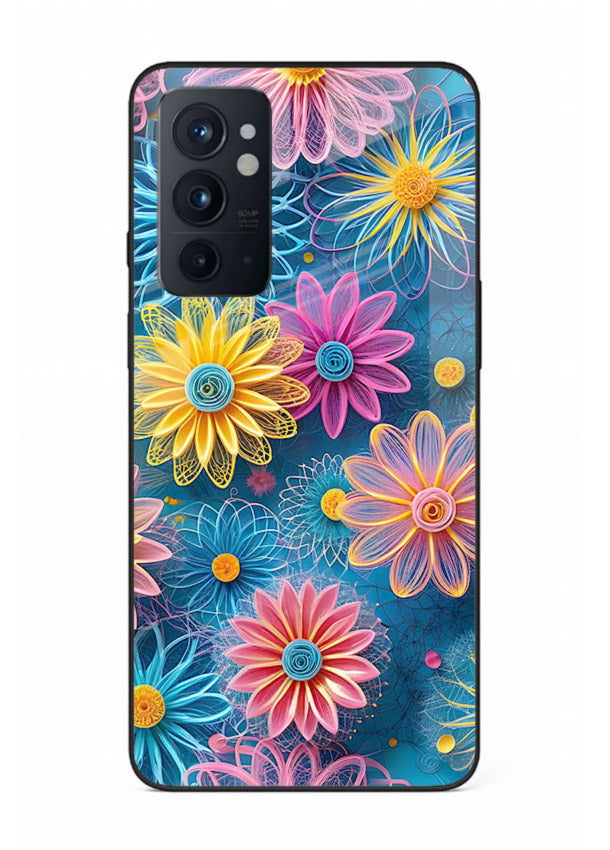 Neon Flower Burst neon floral pattern OnePlus 9RT glass back cover