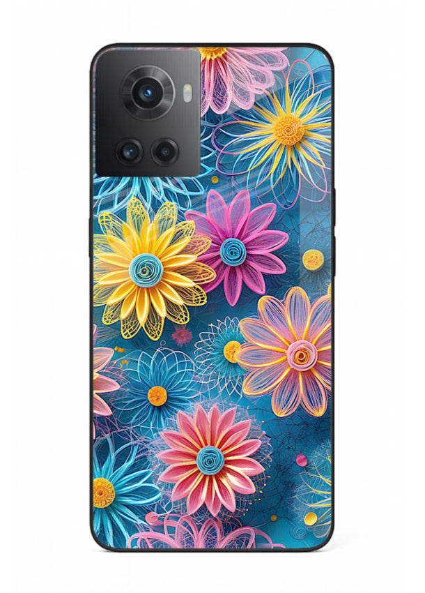 Neon Flower Burst neon floral pattern OnePlus 10R glass back cover