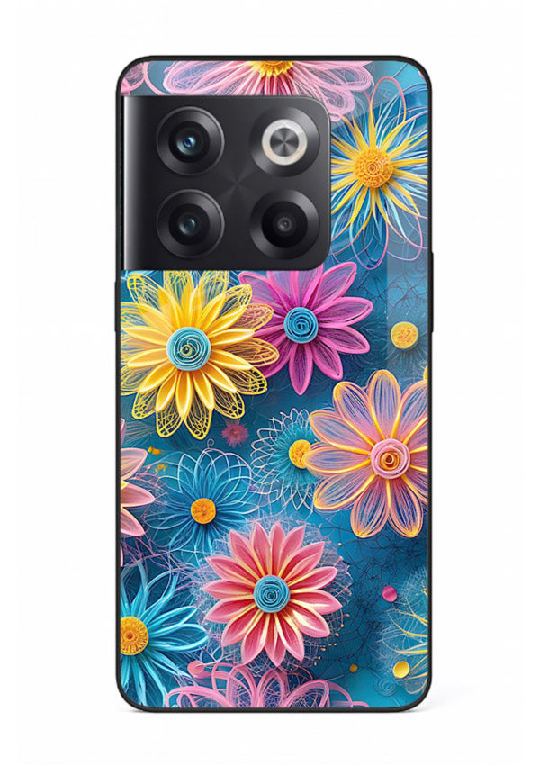 Neon Flower Burst neon floral pattern OnePlus 10T glass back cover