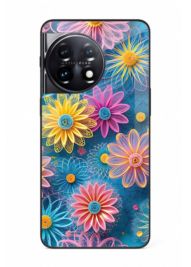 Neon Flower Burst neon floral pattern OnePlus 11 glass back cover