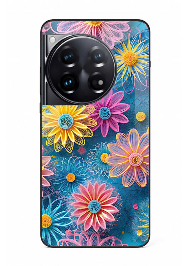 Neon Flower Burst neon floral pattern OnePlus 12 glass back cover