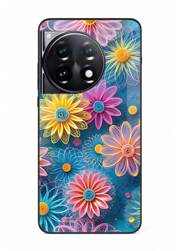 Neon Flower Burst neon floral pattern OnePlus 12R glass back cover