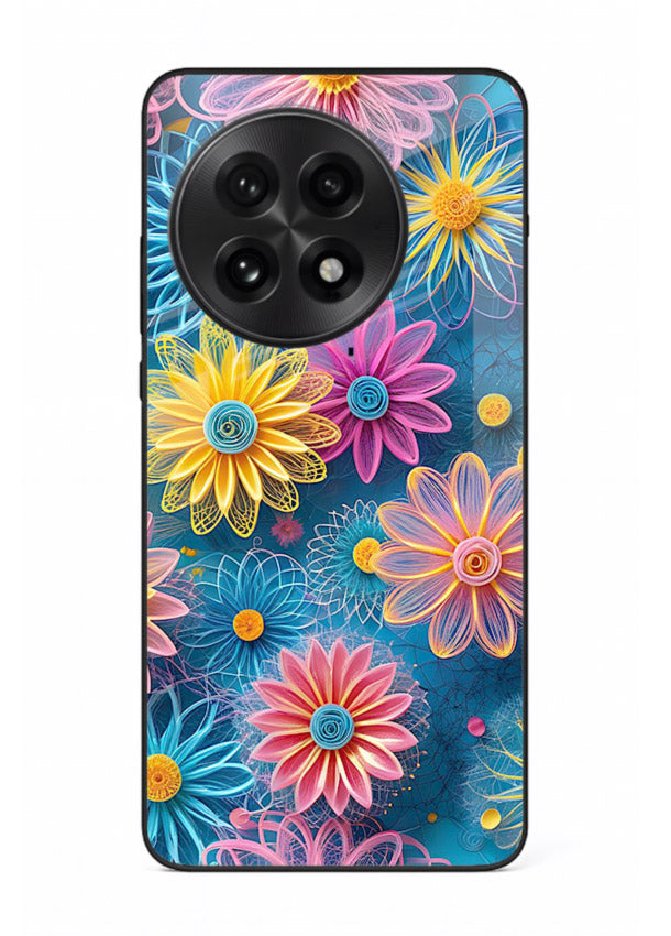Neon Flower Burst neon floral pattern OnePlus 13 glass back cover