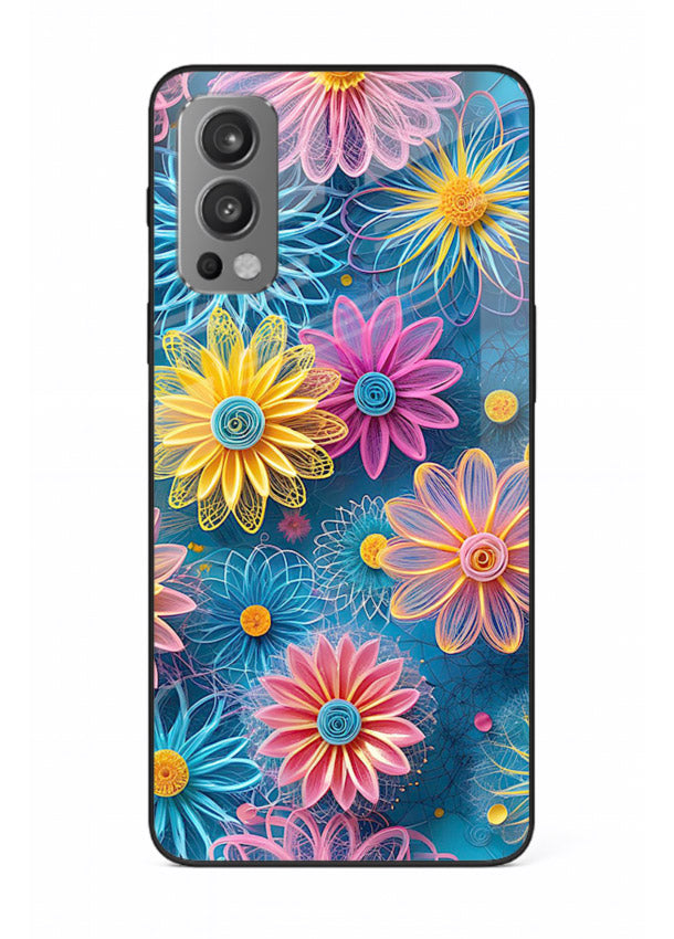 Neon Flower Burst neon floral pattern OnePlus Nord 2 glass back cover