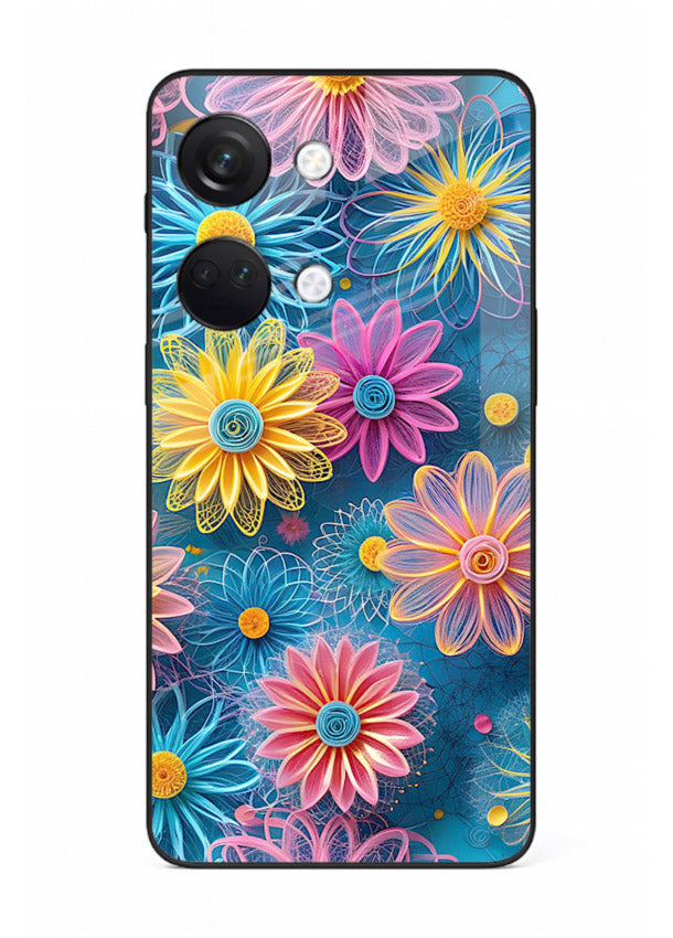 Neon Flower Burst neon floral pattern OnePlus Nord 3 glass back cover