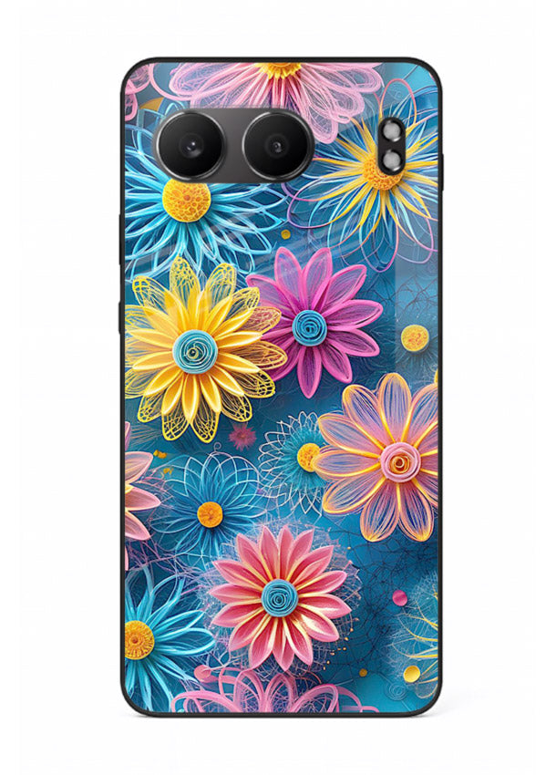 Neon Flower Burst neon floral pattern OnePlus Nord 4 glass back cover