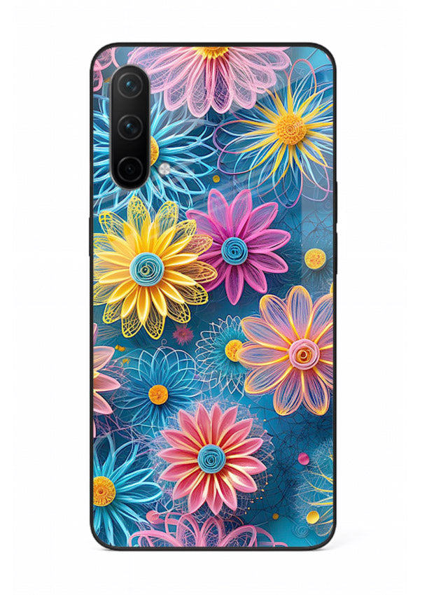 Neon Flower Burst neon floral pattern OnePlus Nord CE 5G glass back cover