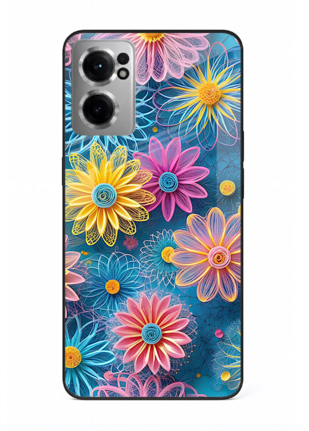 Neon Flower Burst neon floral pattern OnePlus Nord CE2 5G glass back cover