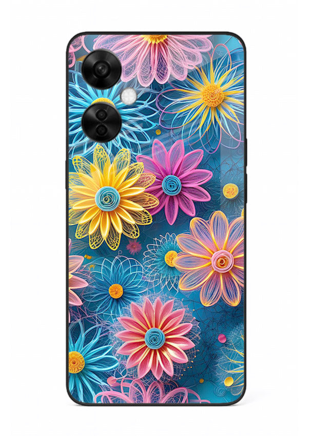 Neon Flower Burst neon floral pattern OnePlus Nord CE3 Lite glass back cover