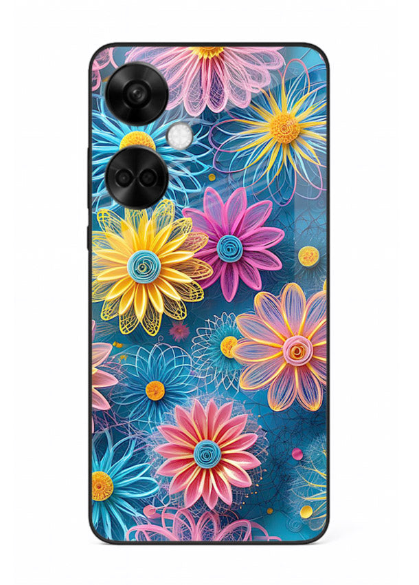 Neon Flower Burst neon floral pattern OnePlus Nord CE3 glass back cover