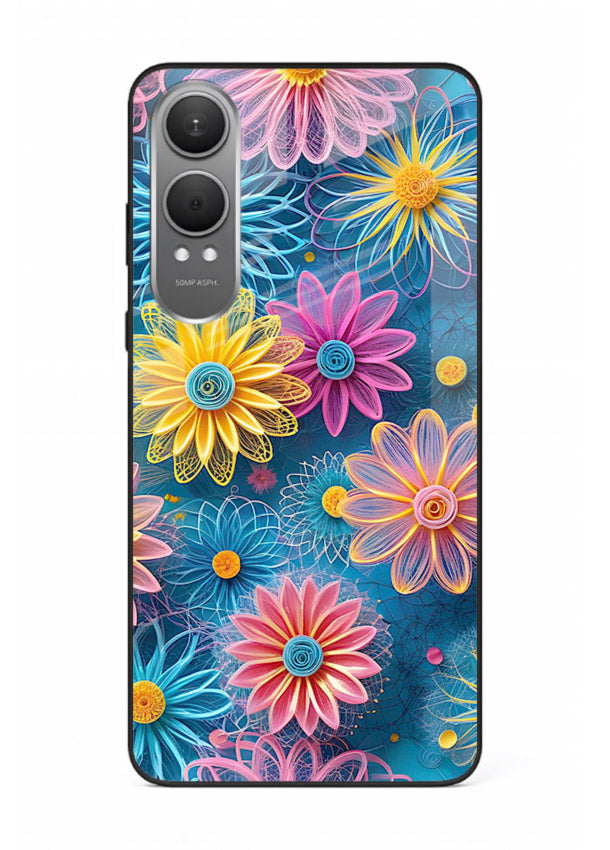 Neon Flower Burst neon floral pattern OnePlus Nord CE4 Lite glass back cover