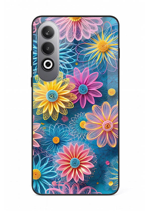 Neon Flower Burst neon floral pattern OnePlus Nord CE4 glass back cover