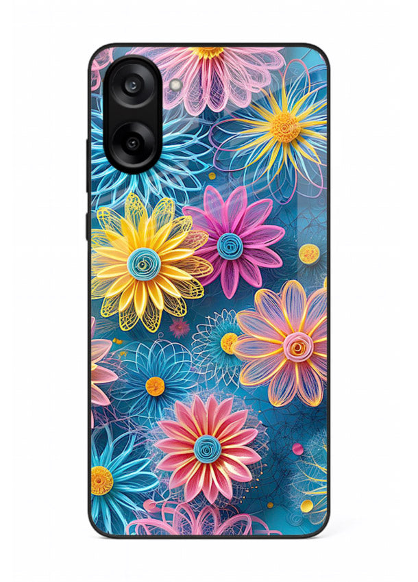 Neon Flower Burst neon floral pattern OnePlus Nord CE5 glass back cover