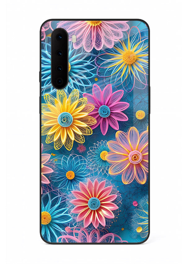 Neon Flower Burst neon floral pattern OnePlus Nord glass back cover
