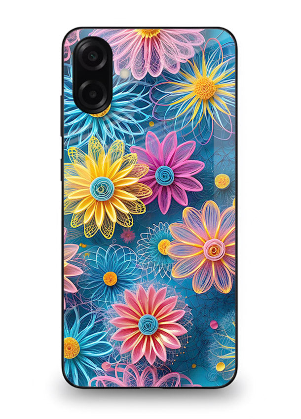Neon Flower Burst neon floral pattern Samsung A06 5G glass back cover