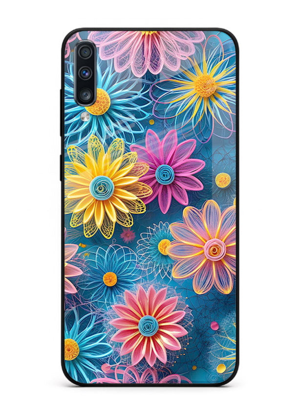 Neon Flower Burst neon floral pattern Samsung A70 glass back cover