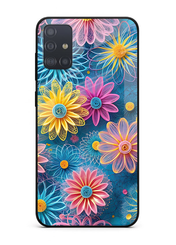 Neon Flower Burst neon floral pattern Samsung A71 glass back cover