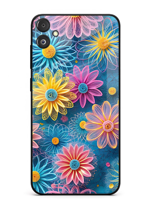 Neon Flower Burst neon floral pattern Samsung F14 5G glass back cover
