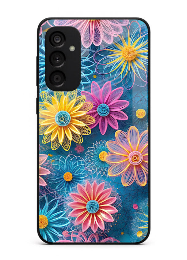 Neon Flower Burst neon floral pattern Samsung F15 5G glass back cover