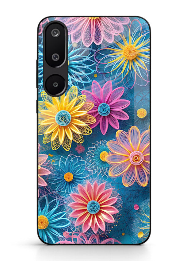 Neon Flower Burst neon floral pattern Samsung F16 5G glass back cover