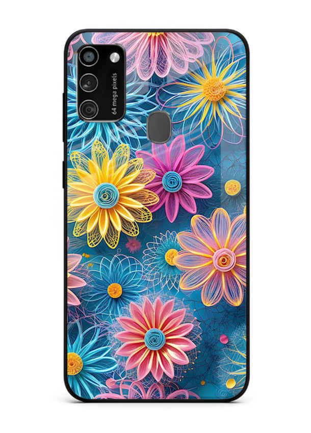 Neon Flower Burst neon floral pattern Samsung M30s glass back cover