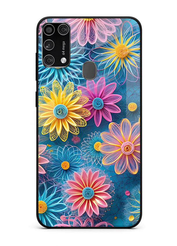 Neon Flower Burst neon floral pattern Samsung M31 Prime glass back cover
