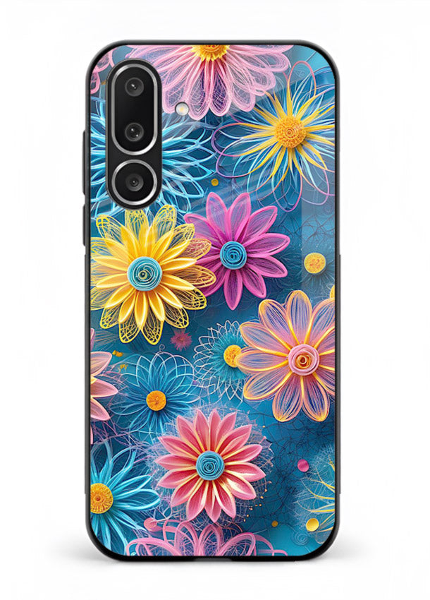 Neon Flower Burst neon floral pattern Samsung M56 5G glass back cover