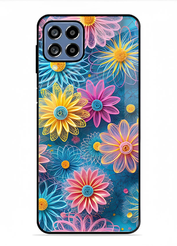 Neon Flower Burst neon floral pattern Samsung M53 5G glass back cover